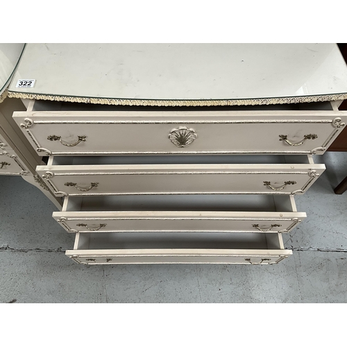 322 - CREAM WITH GILT DECORATION ITALIAN STYLE 4 PEICE BEDROOM SUITE TO INCLUDE TRIPLE MIRROR DRESSING TAB... 