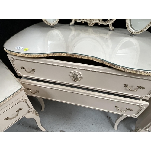 322 - CREAM WITH GILT DECORATION ITALIAN STYLE 4 PEICE BEDROOM SUITE TO INCLUDE TRIPLE MIRROR DRESSING TAB... 