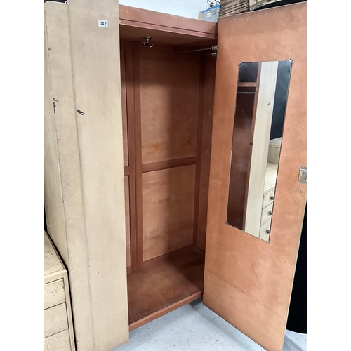 342 - MID CENTURY LIMED OAK 3 PIECE BEDROOM SUITE TO INCLUDE WARDROBE H74