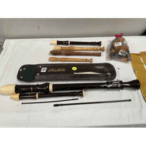 166 - LARGE CASED RECORDER AND A COLLECTION OF SMALLER RECORDERS AND PARTS