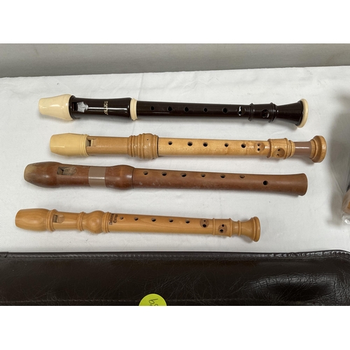 166 - LARGE CASED RECORDER AND A COLLECTION OF SMALLER RECORDERS AND PARTS