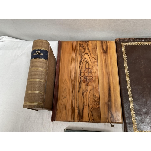 169 - OLIVEWOOD FOLDER, CIGARETTE BOX IN SHAPE OF BOOK, AUTOGRAPH BOOK ETC