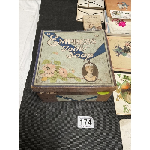 174 - BOX OF POSTCARDS, EPHEMERA