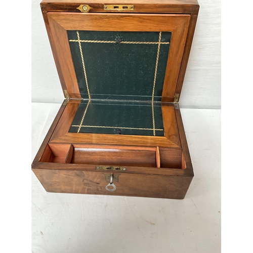 358 - VICTORIAN WALNUT WRITING BOX, CHINESE MINIATURE CABINET, JEWELLERY BOX WITH KEY AND 2 VINTAGE OAK LE... 