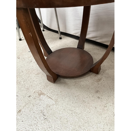 360 - ART DECO WALNUT CIRCULAR COFFEE TABLE, 2 STOOLS AND SINGER SEWING MACHINE IN CASE A/F