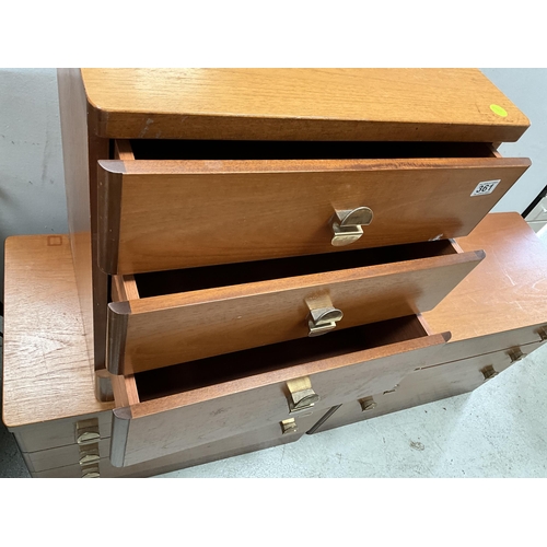 361 - PAIR OF TEAK 3 DRAWER BEDROOM CHEST AND MATCHING SMALLER EXAMPLE H25