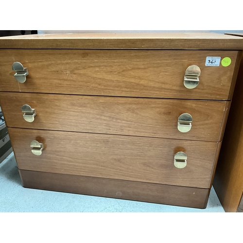 361 - PAIR OF TEAK 3 DRAWER BEDROOM CHEST AND MATCHING SMALLER EXAMPLE H25