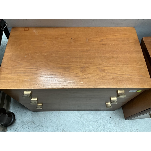 361 - PAIR OF TEAK 3 DRAWER BEDROOM CHEST AND MATCHING SMALLER EXAMPLE H25