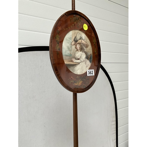 362 - VICTORIAN MAHOGANY INLAID POLE SCREEN A/F H56