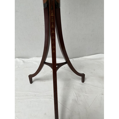 362 - VICTORIAN MAHOGANY INLAID POLE SCREEN A/F H56