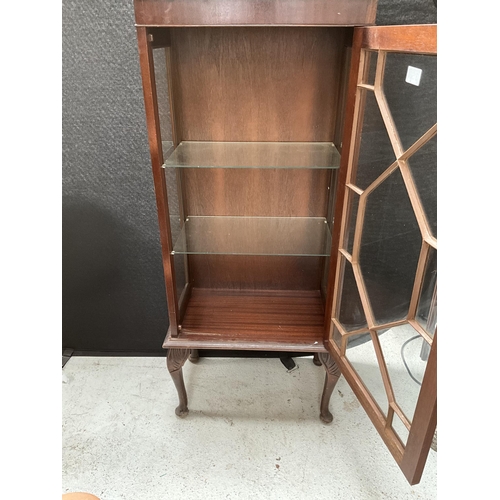 368 - REPRODUCTION MAHOGANY DISPLAY CABINET WITH ASTRIGAL GLAZED DOOR ON CABRIOLE LEGS H48