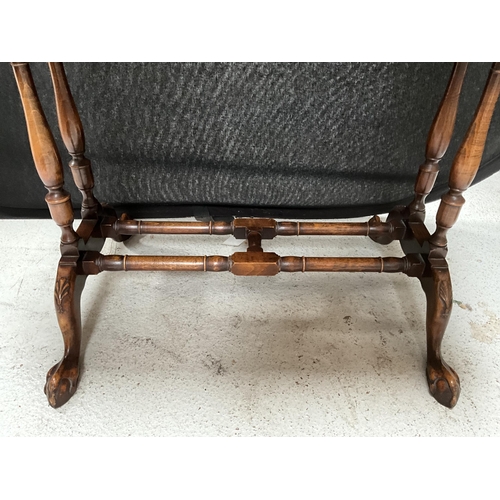 369 - BURR WALNUT VENEERED SOFA TABLE WITH DROP LEAVES 2 DRAWERS ON TURNED AND STRETCHERED LEGS WITH BALL ... 