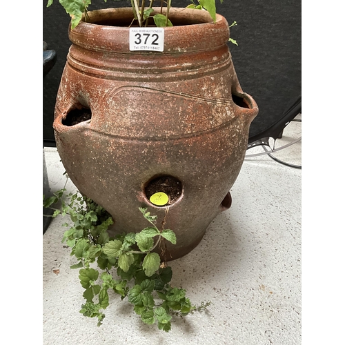 372 - BLUE GLAZED GARDEN PLANTER AND STRAWBERRY POT