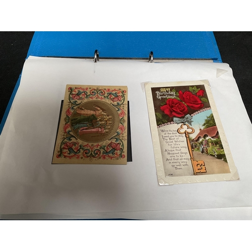 181 - SCRAP BOOK OF VINTAGE POSTCARDS, FOLDER OF POSTCARDS ETC AND A BOX OF POSTCARDS