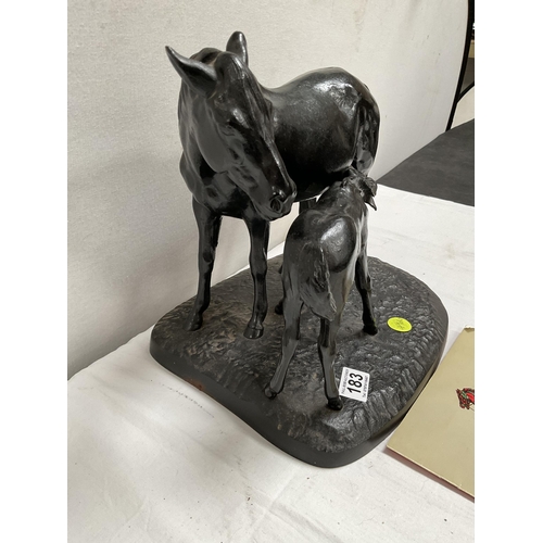 183 - RUSSIAN KASLI FOUNDRY MODERN CAST IRON SCULPTURE HORSE & FOAL SIGNATURE TO BASE - DATED 1980