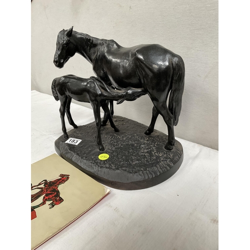 183 - RUSSIAN KASLI FOUNDRY MODERN CAST IRON SCULPTURE HORSE & FOAL SIGNATURE TO BASE - DATED 1980