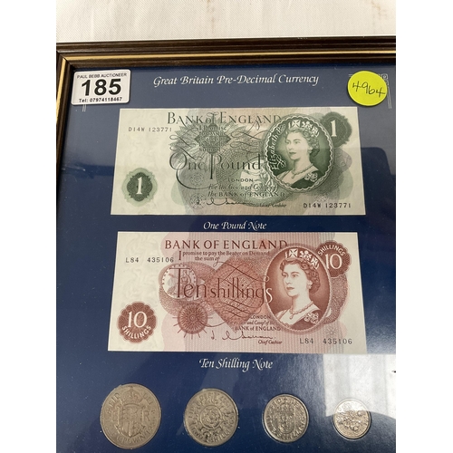 185 - FRAMED GREAT BRITAIN PRE DECIMAL CURRENCY