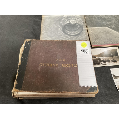 186 - QUEENS EMPIRE BOOK, 2 X BUDDHISTS TEMPLES IN JAPAN BOOKS, QTY OF OLD FISHERMANS PICTURES AND 2 SMALL... 