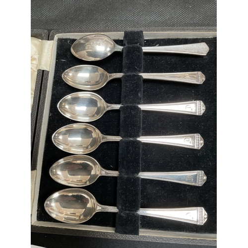 192 - CASED SET OF 6 HALLMARK SILVER TEASPOONS, CONTINENTAL SILVER PILL BOXM 3 HALLMARK SILVER SPOONS