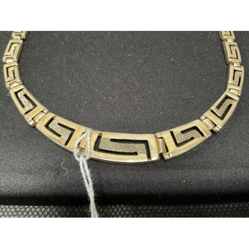 199 - VINTAGE SILVER GILT LADIES PANEL NECKLACE WITH STYLISED GREEK KEY DECORATION WEIGHT 30G