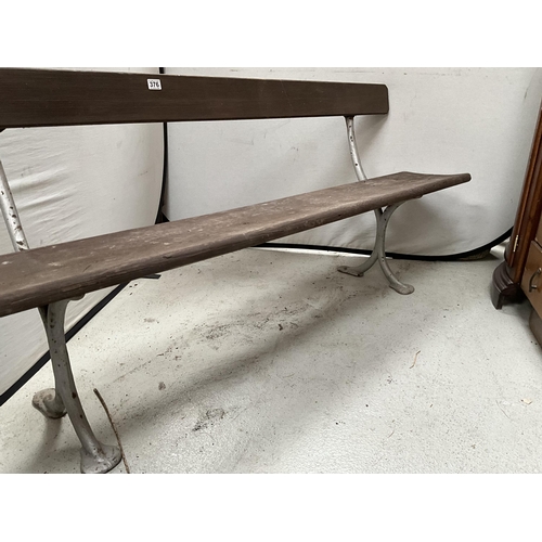 376 - LARGE GARDEN BENCH WITH CAST IRON LEGS H31