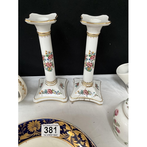 381 - BOX OF CHINA TO INCLUDE CROWN DERBY PART TEA SET A/F , COALPORT, ROYAL WORCESTER ETC