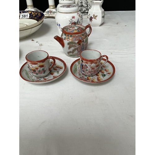 381 - BOX OF CHINA TO INCLUDE CROWN DERBY PART TEA SET A/F , COALPORT, ROYAL WORCESTER ETC