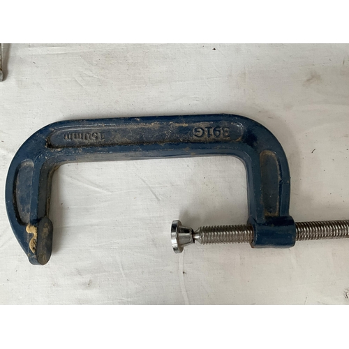 398 - 4 LARGE G CLAMPS AND SASH CLAMP