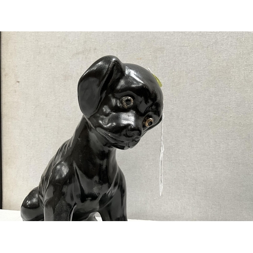 205 - PAIR OF VINTAGE CHALK FIRESIDE DOGS WITH GLASS EYES AND A PAIR OF HORSE & FOAL FIGURES - DOGS 9