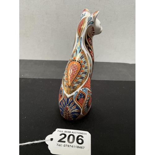 206 - ROYAL CROWN DERBY CAT WITH SILVER STOPPER H5.5