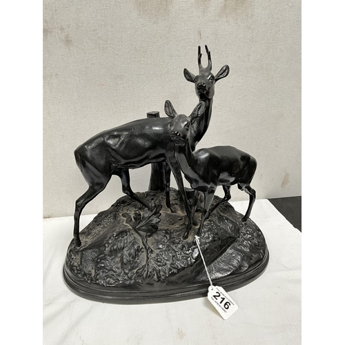 216 - CAST IRON STATUE OF THE STAG & THE DOE DATED 1982 BY KASLI H13