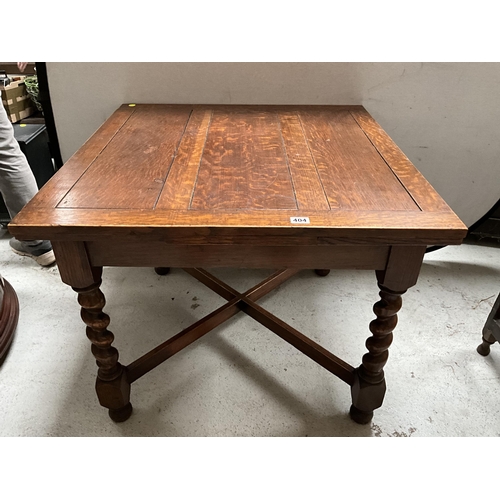 404 - VINTAGE OAK BARLEYTWIST STRETCHERED DRAWER LEAF DINING TABLE H29