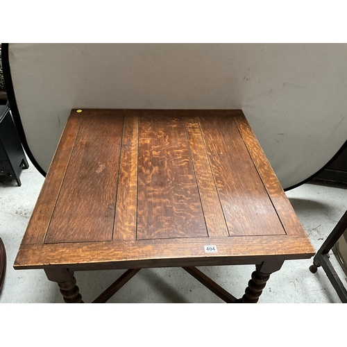 404 - VINTAGE OAK BARLEYTWIST STRETCHERED DRAWER LEAF DINING TABLE H29