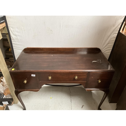 406 - VINTAGE 3 DRAWER KNEEHOLE DESK ON CABRIOLE LEGS (FORMERELY A DRESSING TABLE) H32