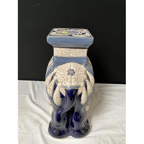 407 - REPRODUCTION BLUE PATTERENED ELEPHANT STOOL H17