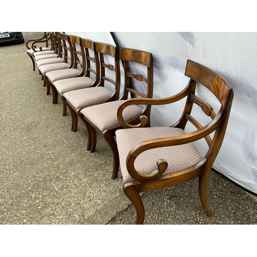 311 - REPRODUCTION MAHOGANY TWIN PEDESTAL DINING TABLE WITH 1 EXTRA LEAF AND 10 MATCHING DINING CHAIRS TO ... 