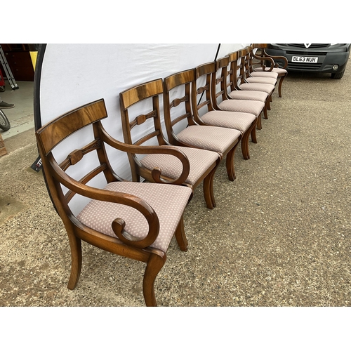 311 - REPRODUCTION MAHOGANY TWIN PEDESTAL DINING TABLE WITH 1 EXTRA LEAF AND 10 MATCHING DINING CHAIRS TO ... 