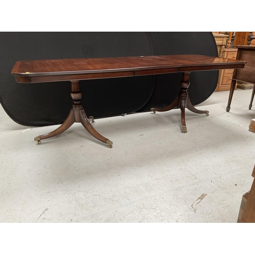 311 - REPRODUCTION MAHOGANY TWIN PEDESTAL DINING TABLE WITH 1 EXTRA LEAF AND 10 MATCHING DINING CHAIRS TO ... 