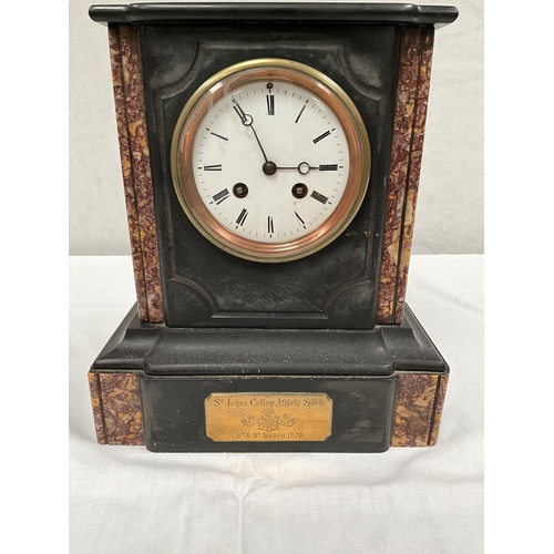 18 - VICTORIAN 2 TONE MARBLE MANTEL CLOCK - NO KEY - NO PENDULUM H11