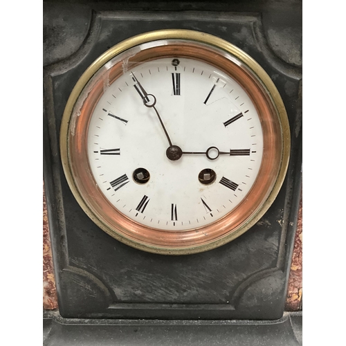 18 - VICTORIAN 2 TONE MARBLE MANTEL CLOCK - NO KEY - NO PENDULUM H11