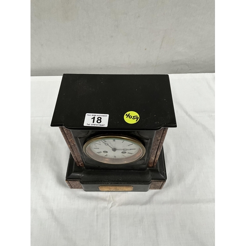 18 - VICTORIAN 2 TONE MARBLE MANTEL CLOCK - NO KEY - NO PENDULUM H11