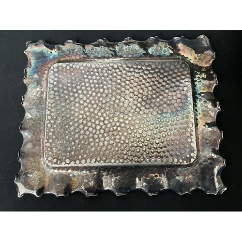 45 - 4 SILVER PLATED SERVING TRAYS TO INCLUDE A HAMMERED DECORATED EXAMPLE