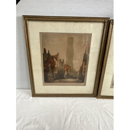 50 - 3 X  FRAMED VINTAGE COLOURED ETCHINGS LIMITED EDITION 65/350, 60/350 AND 319/350 - CARRYING PENCIL S... 