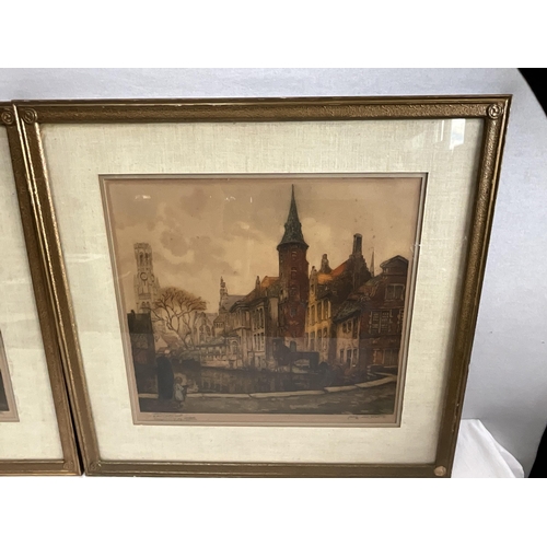 50 - 3 X  FRAMED VINTAGE COLOURED ETCHINGS LIMITED EDITION 65/350, 60/350 AND 319/350 - CARRYING PENCIL S... 