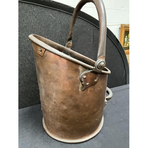 79 - VICTORIAN BRASS COAL SCUTTLE, COPPER COAL HOD AND COPPER WARMING PAN