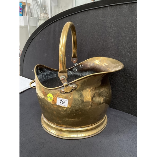 79 - VICTORIAN BRASS COAL SCUTTLE, COPPER COAL HOD AND COPPER WARMING PAN