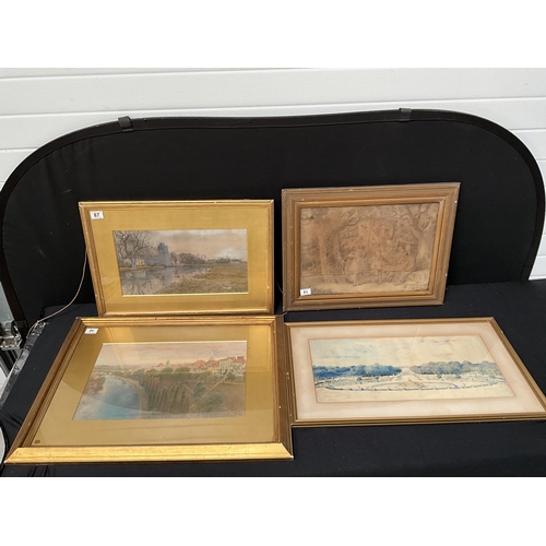 87 - 4 FRAMED WATERCOLOURS 1 DATED 1889 BY ARTHUR FRASER, 1 DATED 1898 SIGNED C H , 1 EXAMPLE OF COLOURED... 