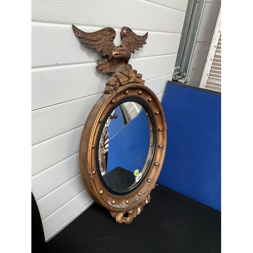 104 - VICTORIAN CONVEX CIRCULAR MIRROR WITH EAGLE DECORATION TO TOP H30