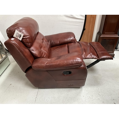 452 - BROWN LEATHER MANUAL RECLINING CHAIR  H29