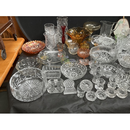 20 - 3 BOXES OF GLASSWARE TO INCLUDE WATERJUGS, VASES, FRUIT BOWLS ETC